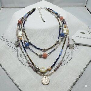 Christopher & Banks 4 strand multi color necklace silver chain